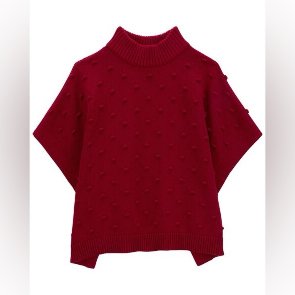(B4) Carter's Girls Red Bobble Knit Poncho Sweater Size‎ 4T Holiday Popcorn Cape